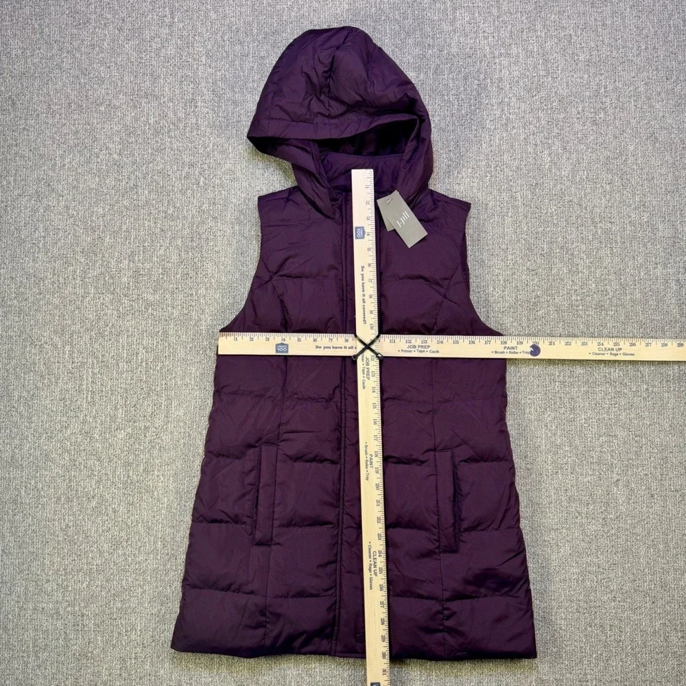 J.Jill Down Hooded Long Puffer Vest Plum Purple Snap Zip Sleeveless NWT XS‎
